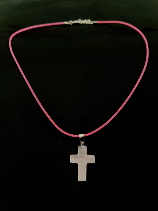 Cross Necklace Pink N Clear